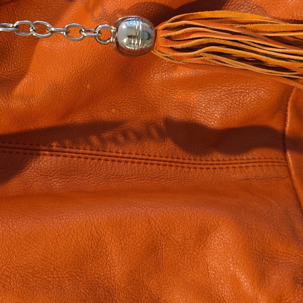 Nardelli Womens Italy Made Orange Large Shoulder Bag Tote Purse Handbag Leather - Picture 5 of 12